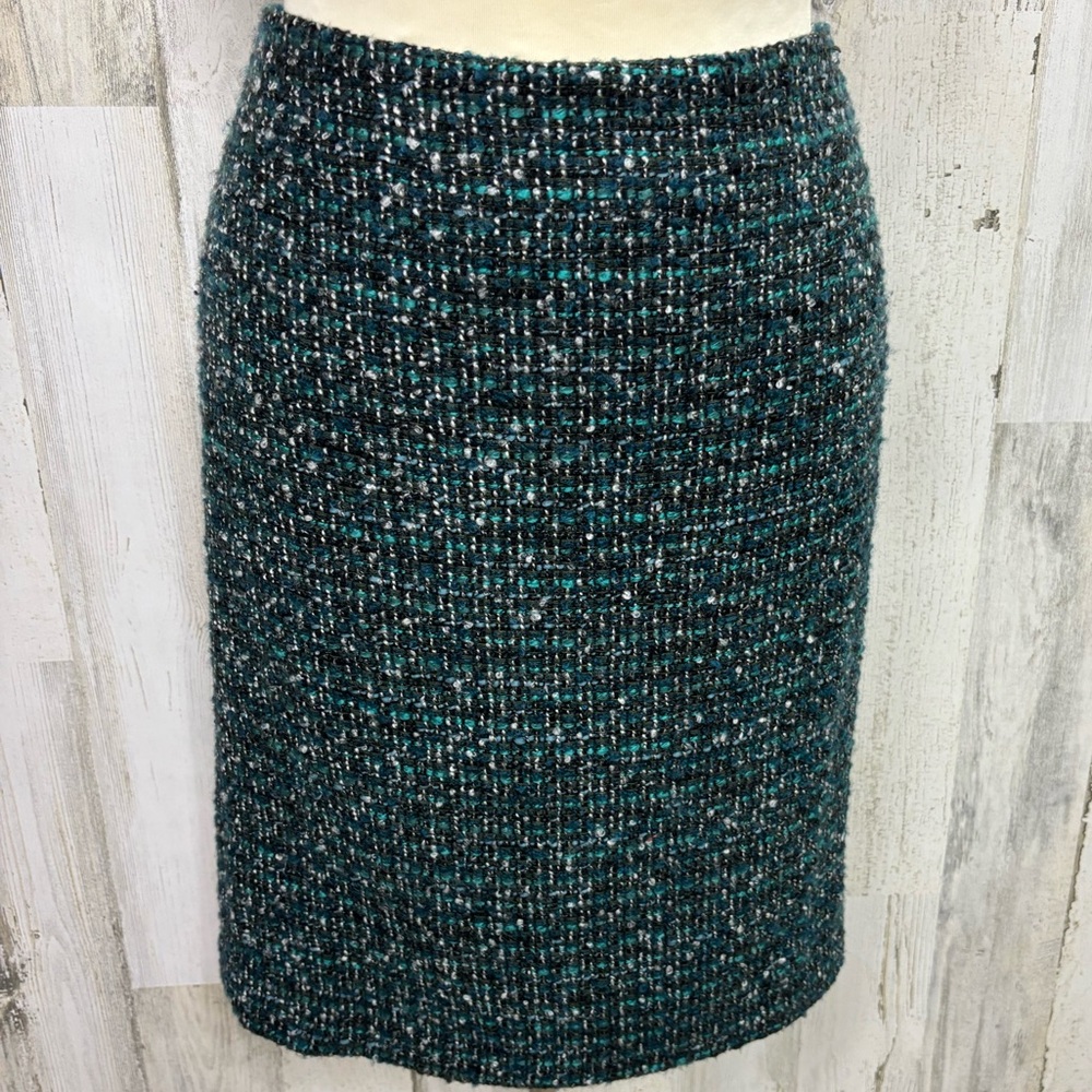 Talbots Teal Bouclé Tweed Pencil Skirt‎